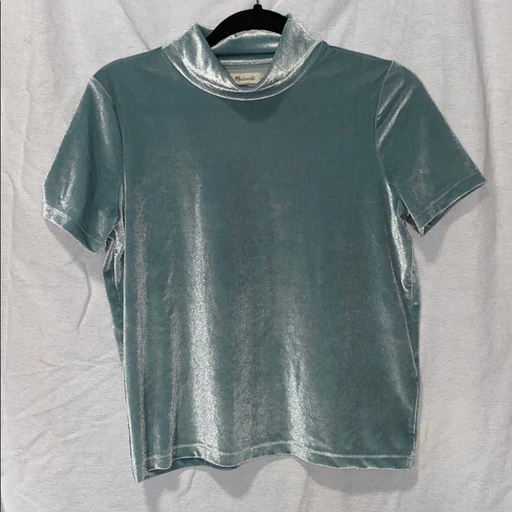 Madewell Green Velvet Turtleneck Top, S
